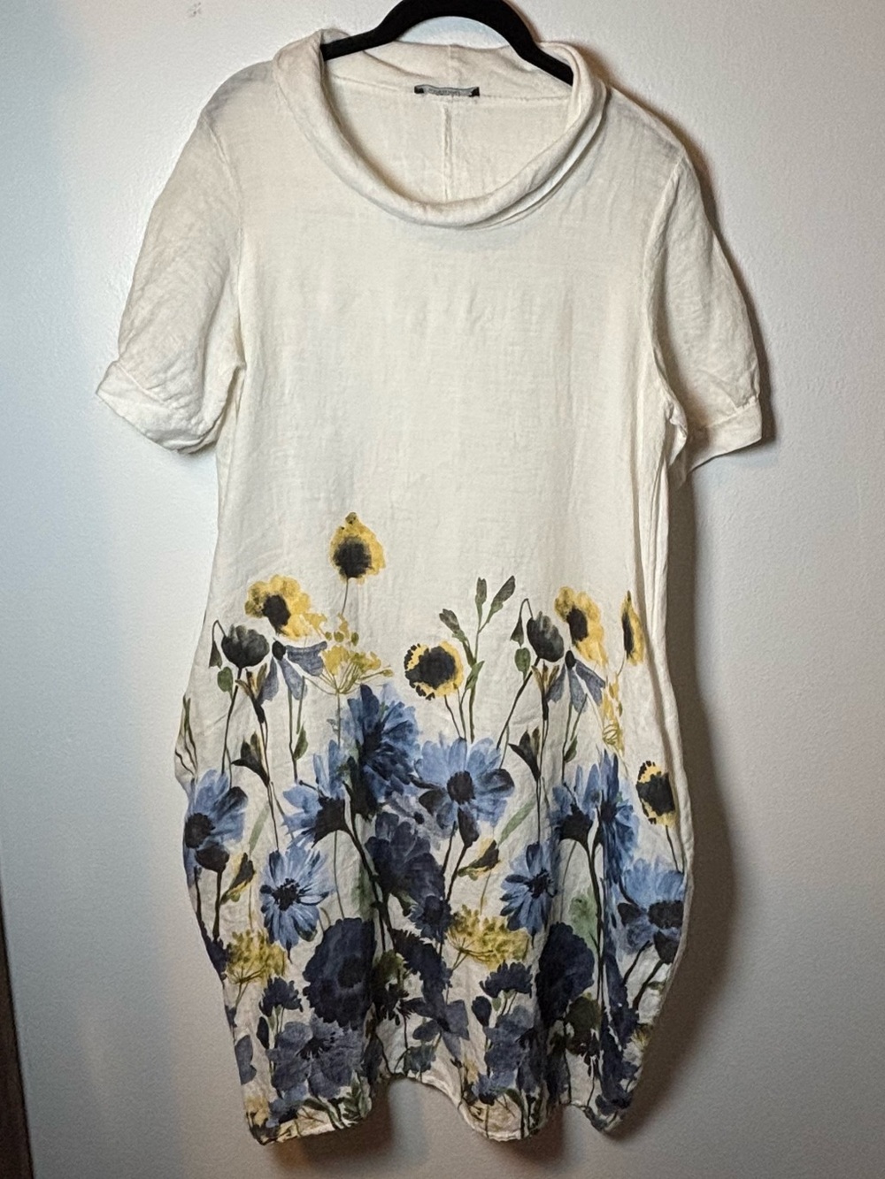 Francesca Bettini Dress Women's Small 100% Linen Balloon Ivory White & Florals